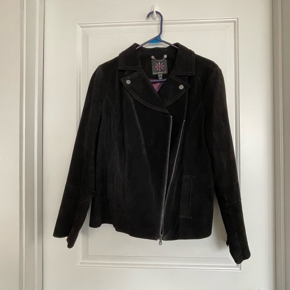 Isaac Mizrahi Suede Moto Jacket Women’s Biker Leather Zip Designer Classic Coat - Picture 3 of 9